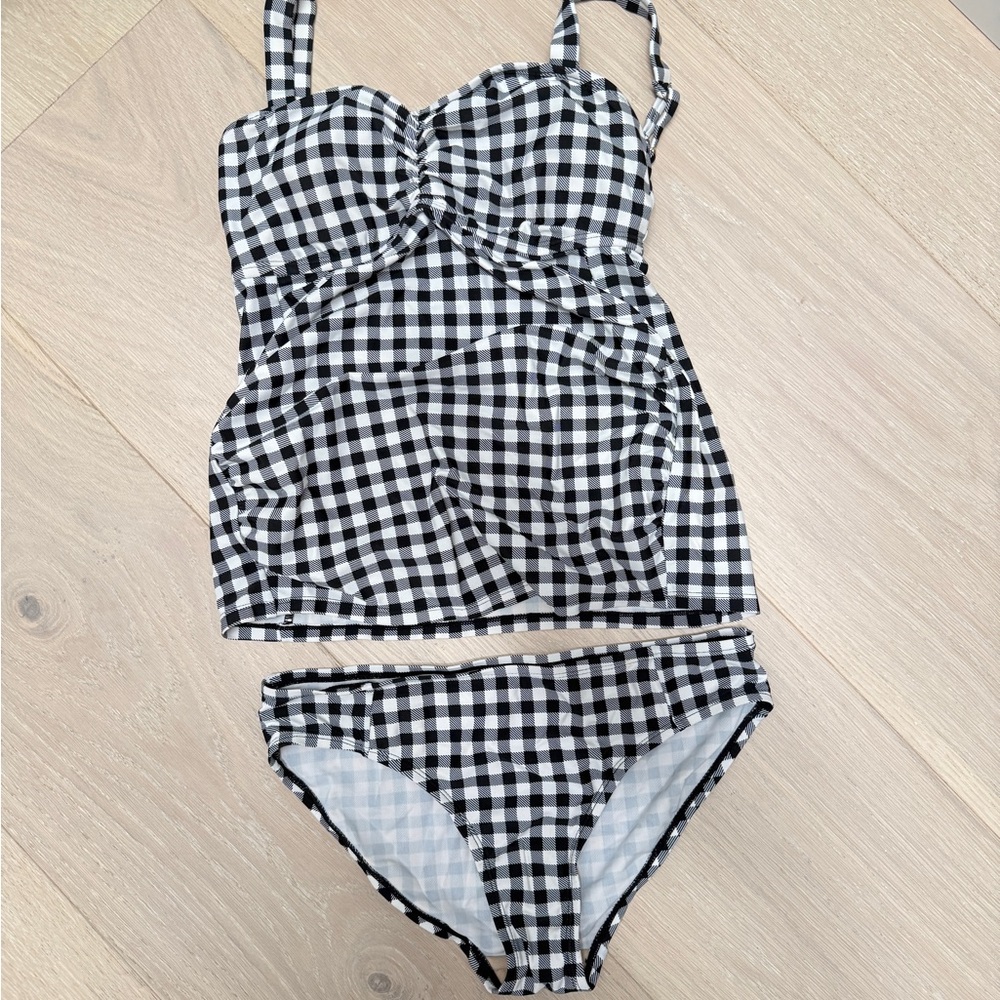 Motherhood Maternity Black and White Gingham Swim Top